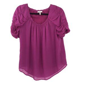 JOIE Eleanor Silk Blouse M Fuchsia Puff Shoulder Flowy Top 100% Silk Women Pleat